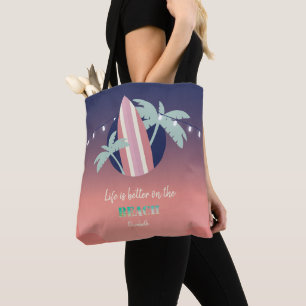 Palms,Surfboard,String Lights Beach Tote Bag