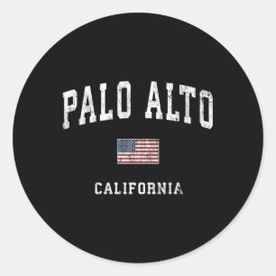 Palo Alto California Ca American Flag Sports Classic Round Sticker