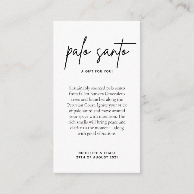 Palo Santo Wedding Favour Card (Front)