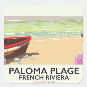 Paloma Plage, French Riviera travel poster Square Sticker