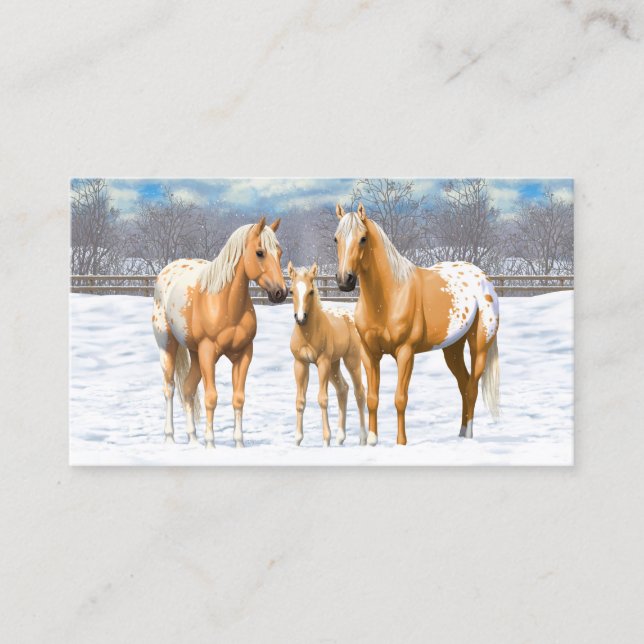 Palomino Appaloosa Horses In Snow Business Card (Front)