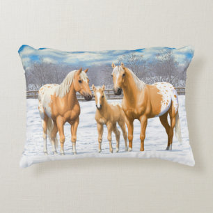 Palomino Appaloosa Horses In Snow Decorative Cushion