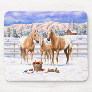 Palomino Appaloosa Horses In Snow Mouse Mat
