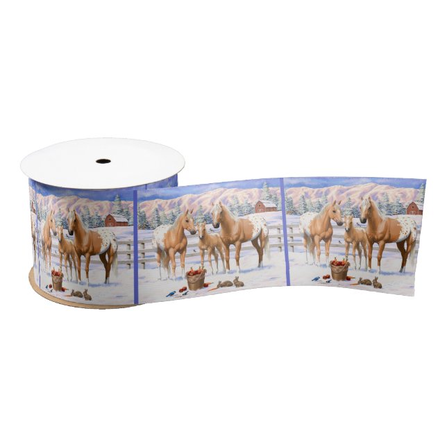 Palomino Appaloosa Horses In Snow Satin Ribbon (Spool)