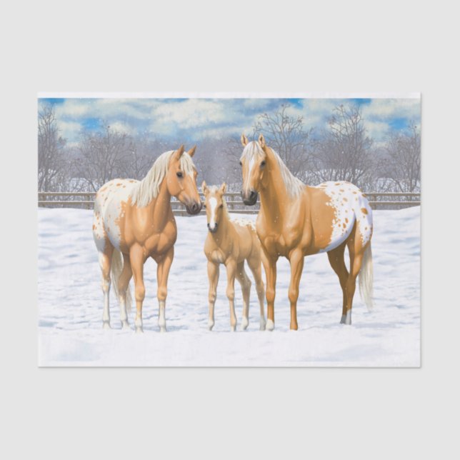 Palomino Appaloosa Horses In Snow Tissue Paper (Front)