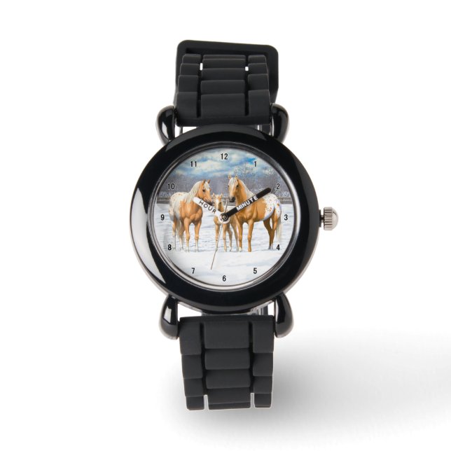 Palomino Appaloosa Horses In Snow Watch (Front)