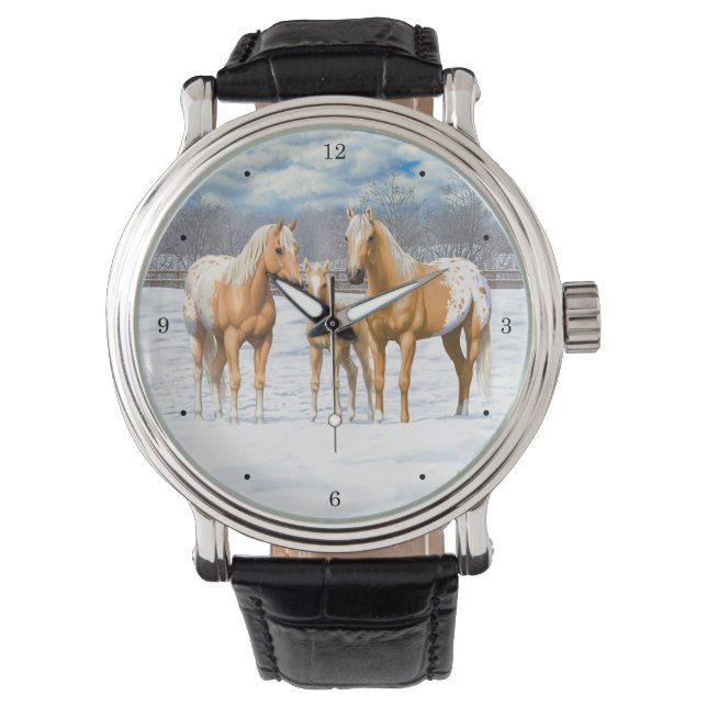 Palomino Appaloosa Horses In Snow Watch (Front)