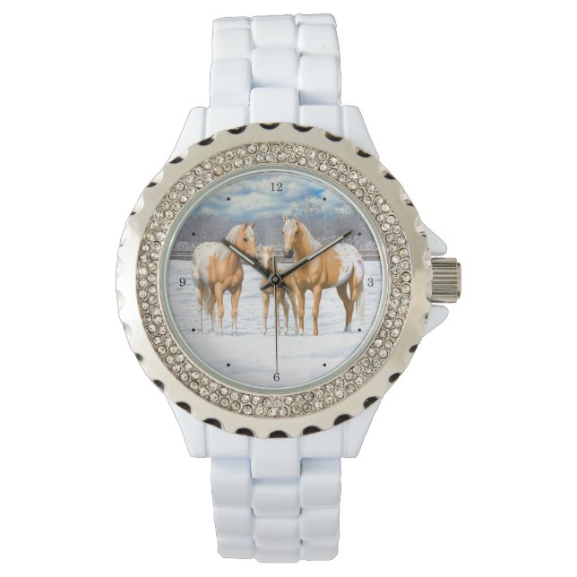 Palomino Appaloosa Horses In Snow Watch (Front)