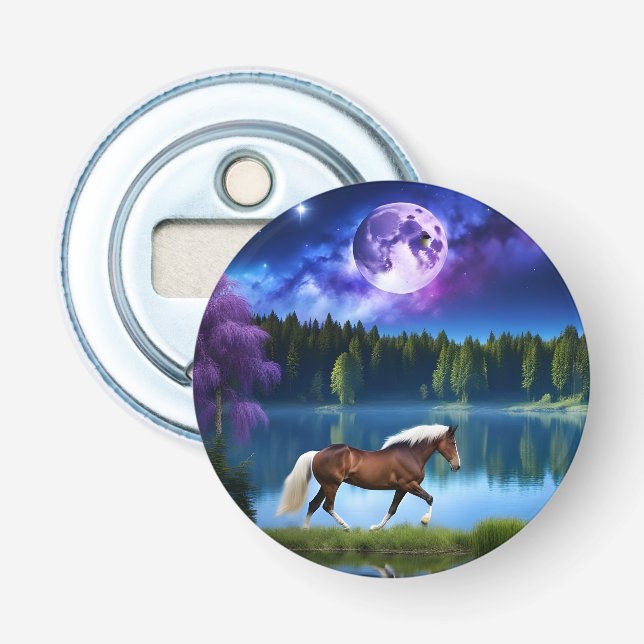 Palomino Belgian Horse under a Purple Starry Sky Bottle Opener (Front)