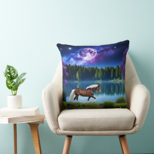 Palomino Belgian Horse under a Purple Starry Sky Cushion
