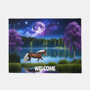 Palomino Belgian Horse under a Purple Starry Sky Doormat