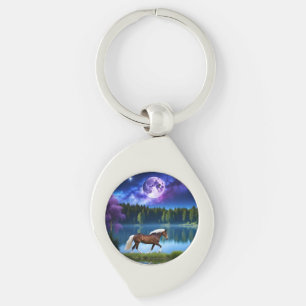 Palomino Belgian Horse under a Purple Starry Sky Key Ring