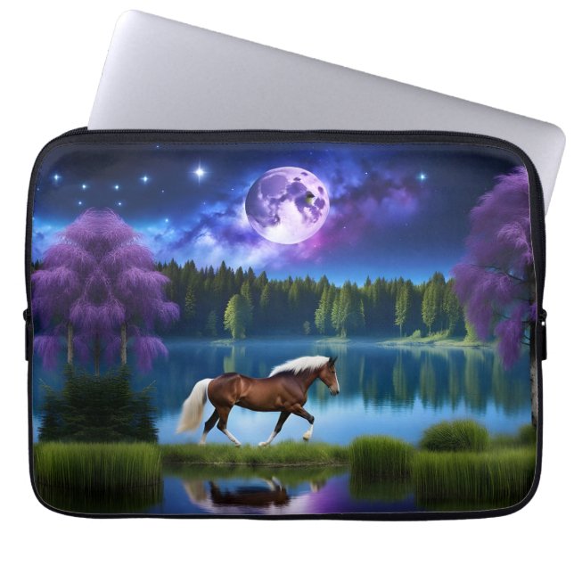 Palomino Belgian Horse under a Purple Starry Sky Laptop Sleeve (Front)