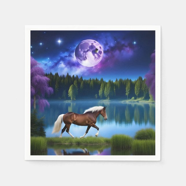 Palomino Belgian Horse under a Purple Starry Sky Napkin (Front)