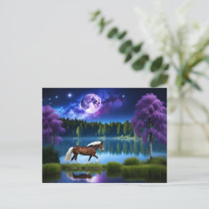 Palomino Belgian Horse under a Purple Starry Sky Postcard