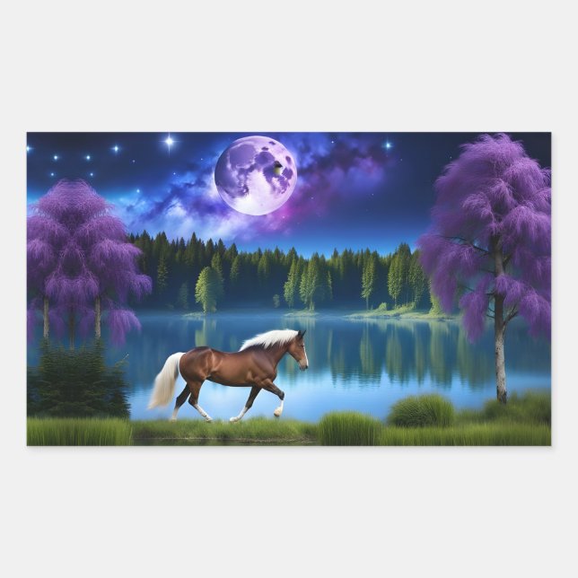 Palomino Belgian Horse under a Purple Starry Sky Rectangular Sticker (Front)