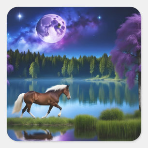 Palomino Belgian Horse under a Purple Starry Sky Square Sticker