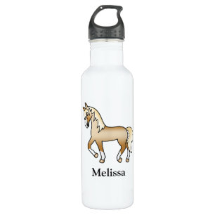 Palomino Cartoon Trotting Horse & Custom Name 710 Ml Water Bottle