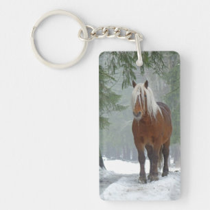 Palomino Draught Horse in Snow Key Ring