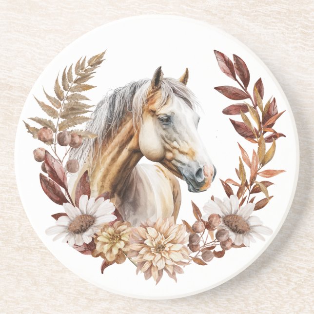 Palomino Gold Quarterhorse Autumn Wreath Coaster (Front)