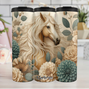 Palomino Horse Among Cream Flowers Thermal Tumbler