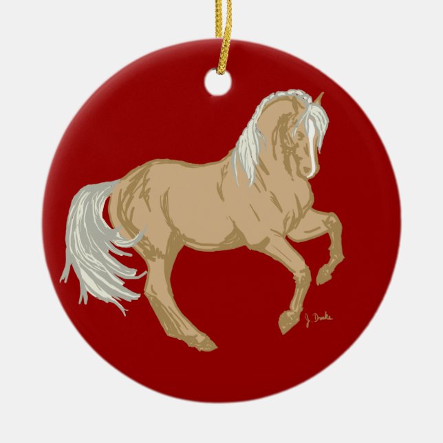 Palomino Horse Ceramic Tree Decoration (Front)