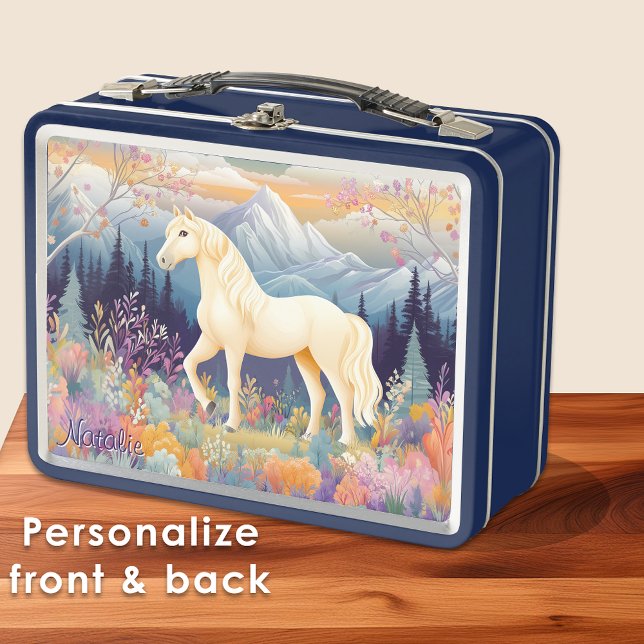 Palomino Horse Girls Wildflower Floral Pastel Fun Metal Lunch Box (Palomino Horse Girls Wildflower Floral Pastel Fun Metal Lunch Box - Personalize front & back!)