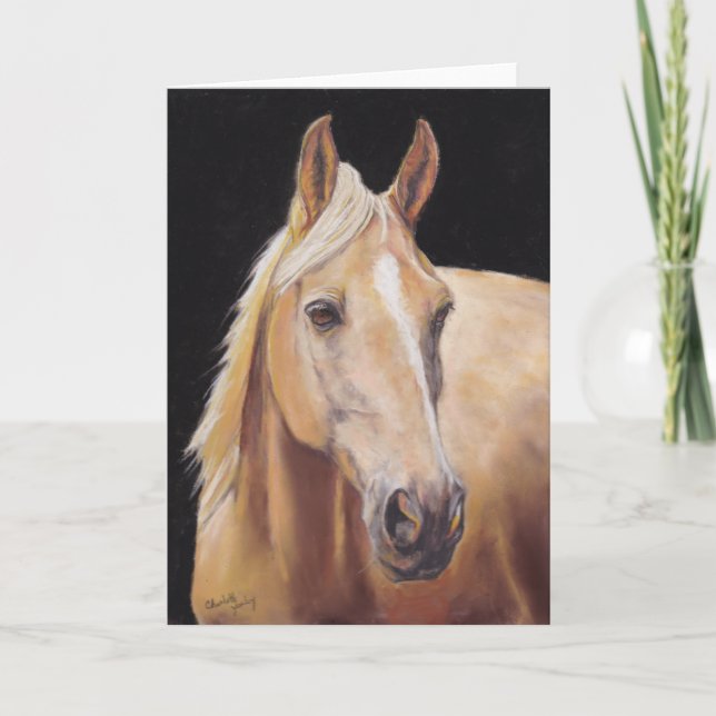 Palomino Horse Head Equine Art Greeting Card (Front)
