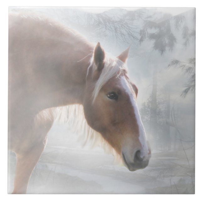 Palomino Horse In Snow Holiday Tile (Front)