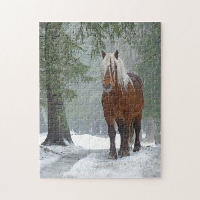 Palomino Horse in Winter Snow in Forrest Jigsaw Puzzle (Vertical)