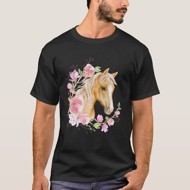 Palomino Horse Magnolias Horse  Blonde Horse Flora T-Shirt (Front)