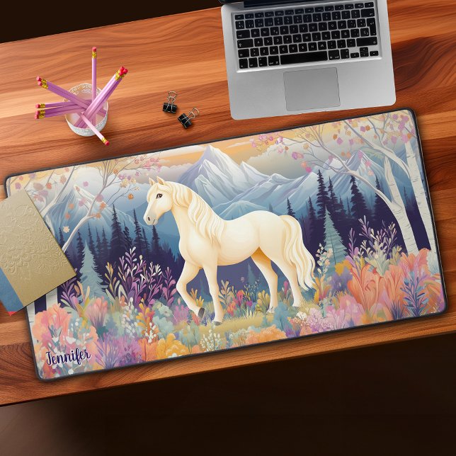 Palomino Horse Mountain Wildflowers Personalised Desk Mat (Palomino Horse Mountain Wildflowers Personalized Desk Mat)