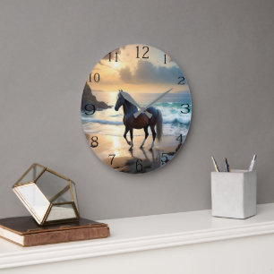 Palomino Horse On The Beach, Large Clock