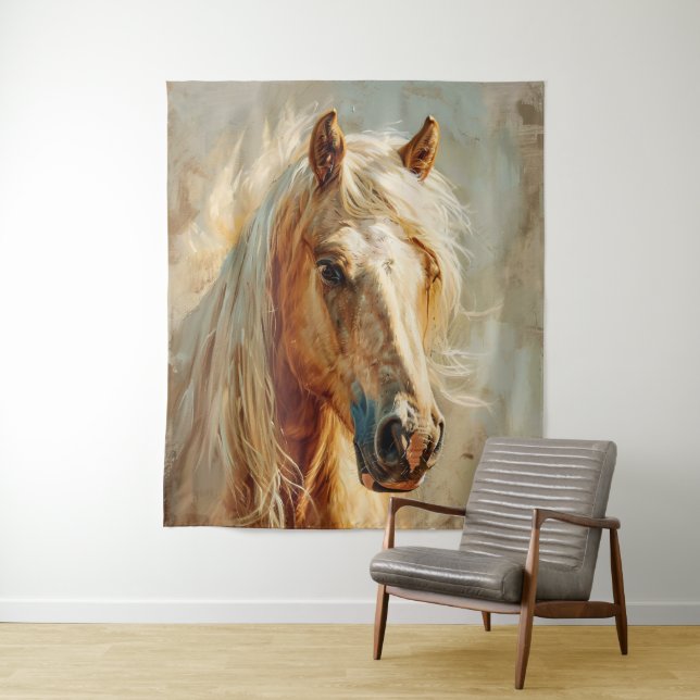 Palomino Horse Portrait Tapestry (In Situ)