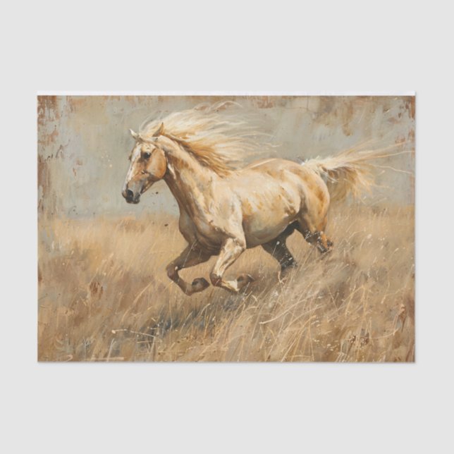 Palomino Horse Running Oil Painting Decoupage Tissue Paper (Front)