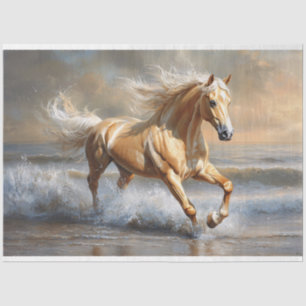 Palomino Horse Running on the Beach Decoupage Tissue Paper