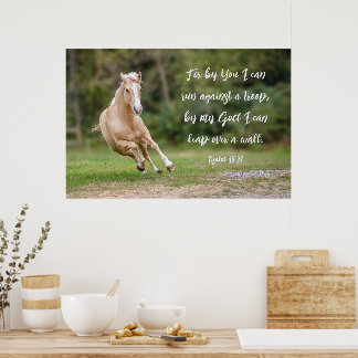 Palomino Horse Scripture Verse Run Against a Troop Poster