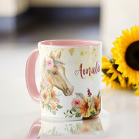 Palomino Horse sunflowers personalised name mug