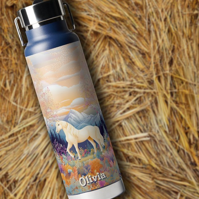 Palomino Horse Watercolor Wildflower Meadow Girls Water Bottle (Palomino Horse Watercolor Wildflower Meadow Girls Water Bottle - Personalize it!)