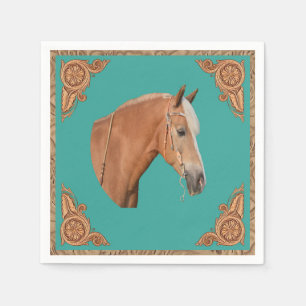 Palomino Horse With Leather Print Trim Party Napkin