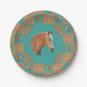 Palomino Horse With Leather Print Western Party Paper Plate