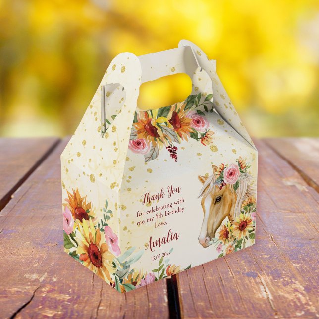 Palomino horse with sunflowers and pink flowers favour box (Creator Uploaded)