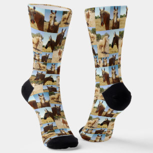 Palomino Horses Photo Collage, Crew Socks