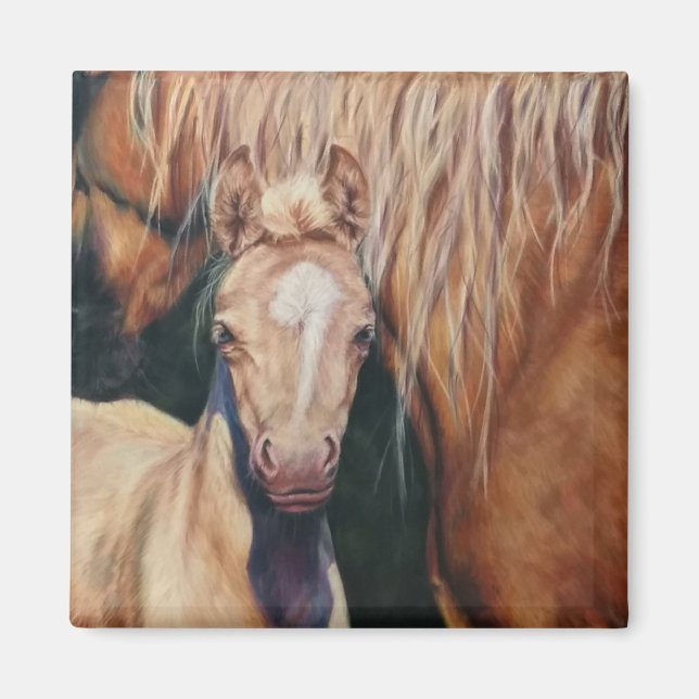 Palomino Mare with cremello foal Magnet (Front)