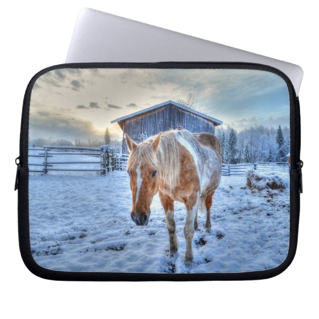 Palomino Paint Horse and Barn Equine Photo Laptop Sleeve (Front)