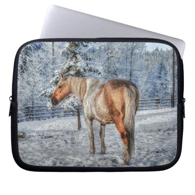 Palomino Paint Horse and Snow Equine Photo Laptop Sleeve (Front)