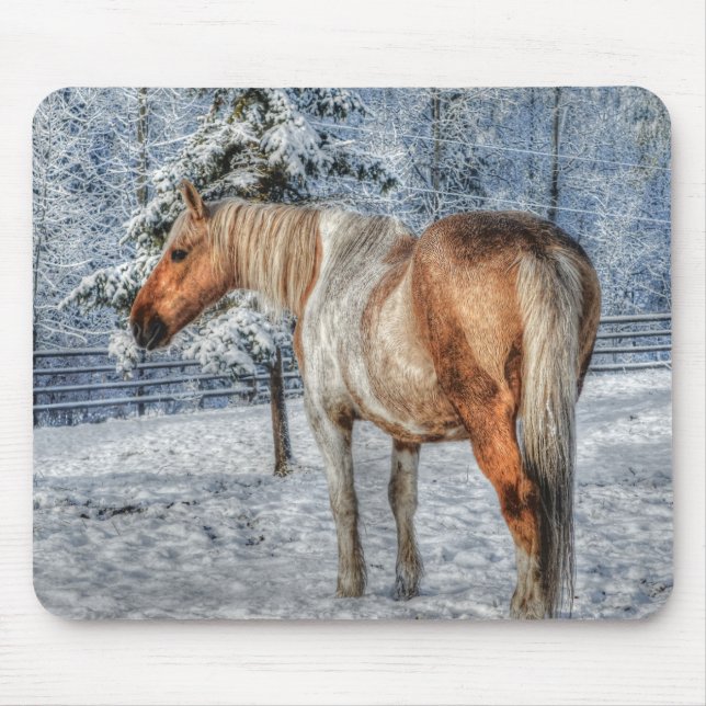 Palomino Paint Horse and Snow Equine Photography Mouse Mat (Front)