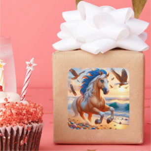 Palomino Paint Horse Ocean Square Sticker