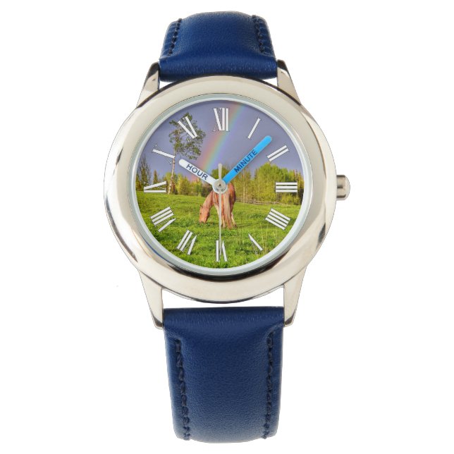 Palomino Paint Horse & Rainbow Horse-lover Photo Watch (Front)