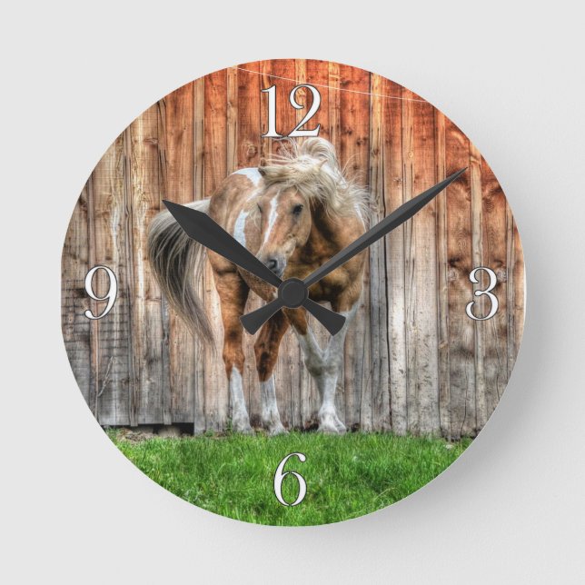Palomino Paint Stallion Ranch Horse-lover Photo Round Clock (Front)